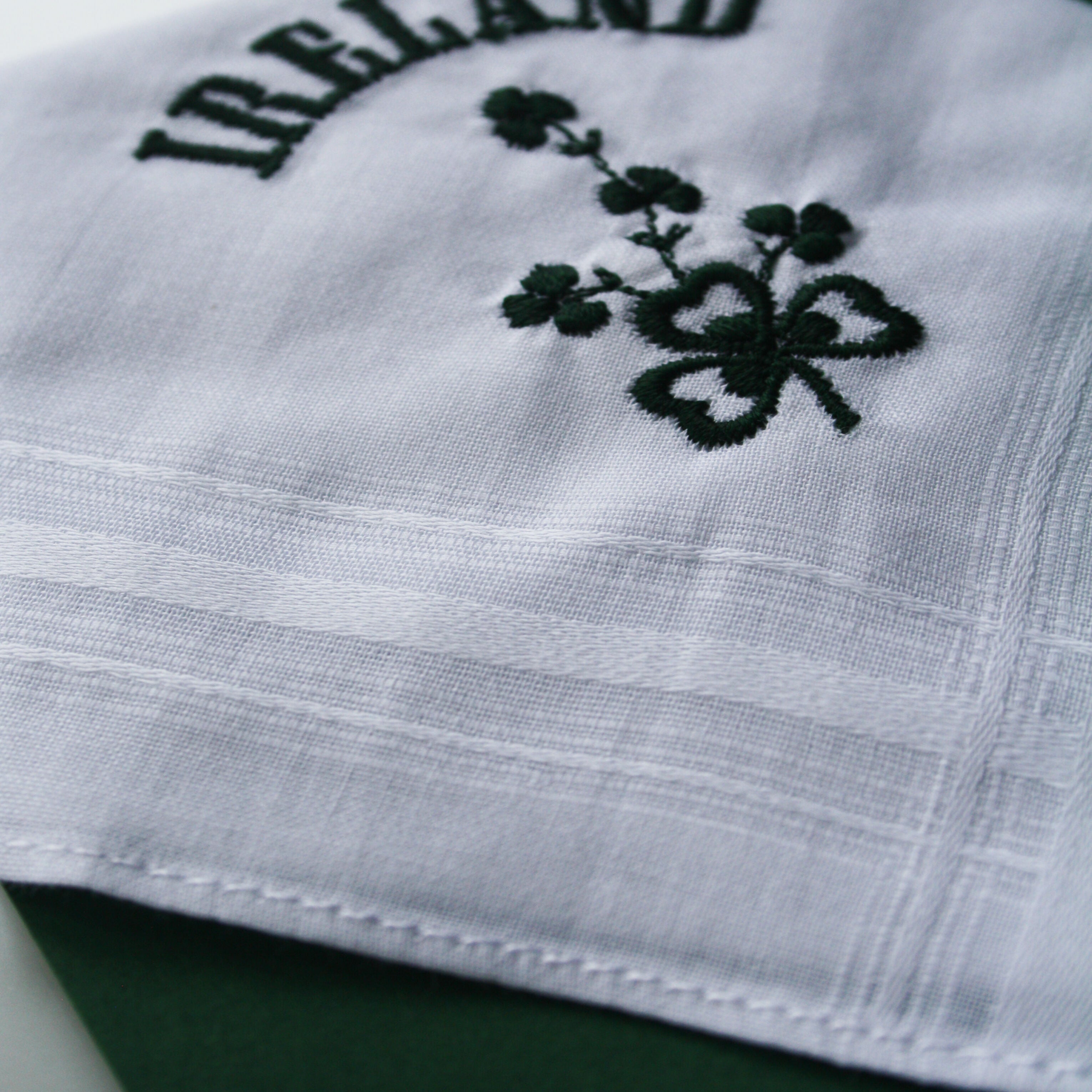 Ladies Pure Linen Handkerchief With Green Shamrock Print 