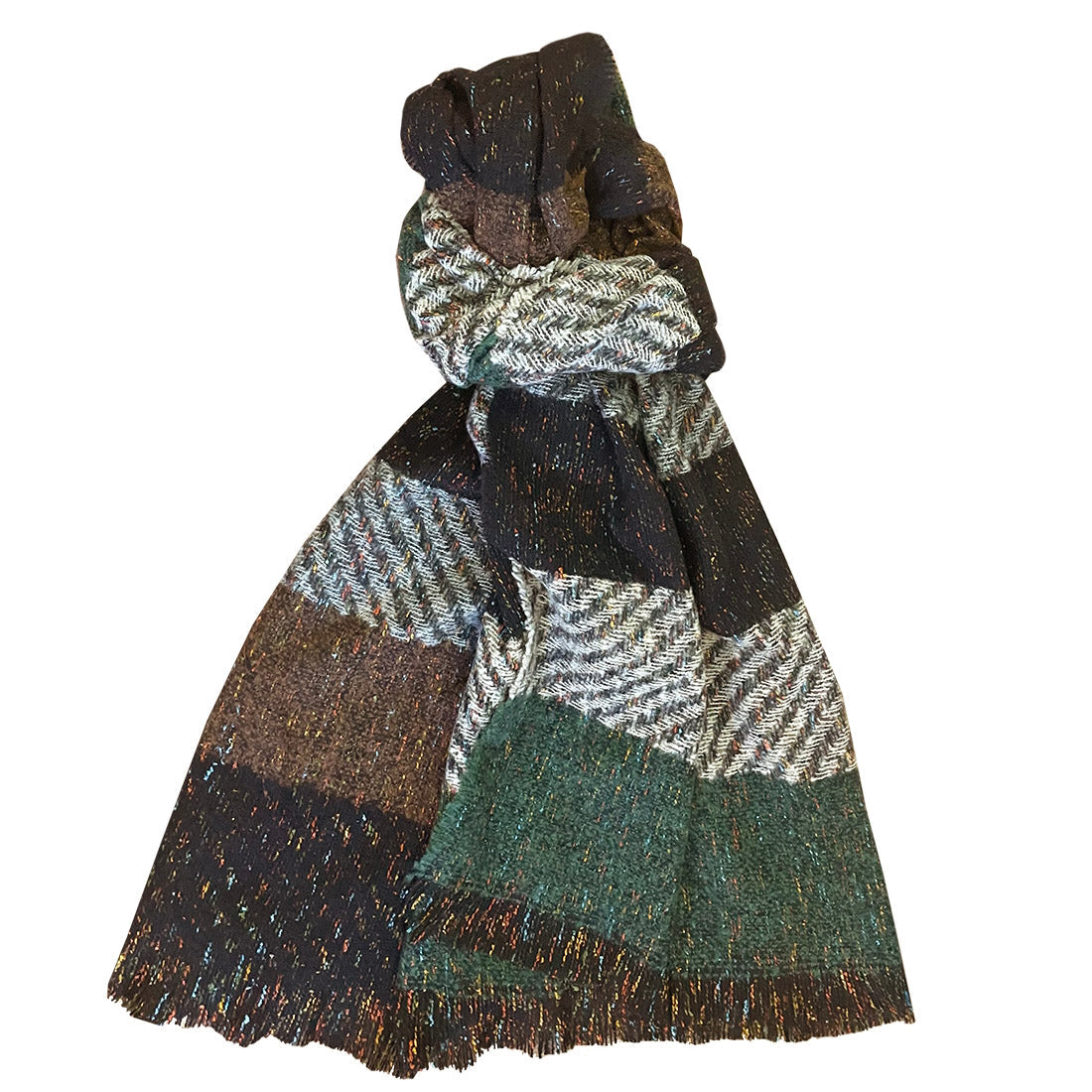 Ladies Green Black & Grey Twill Stripe Scarf