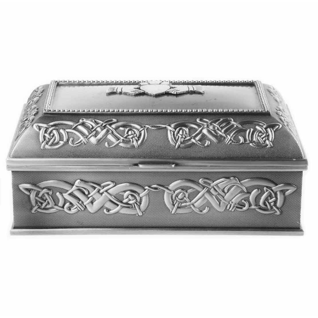 Pewter Jewellery Box Claddagh Pattern Large