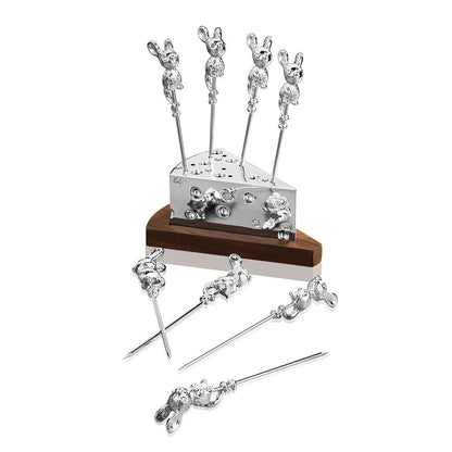 Newbridge Silverware Rhodium Plated Mice Cheese Picks On Stand