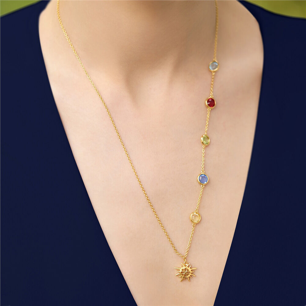 Gold Plated Amy Huberman Newbridge Silverware Necklace With Multi Coloured Stones 