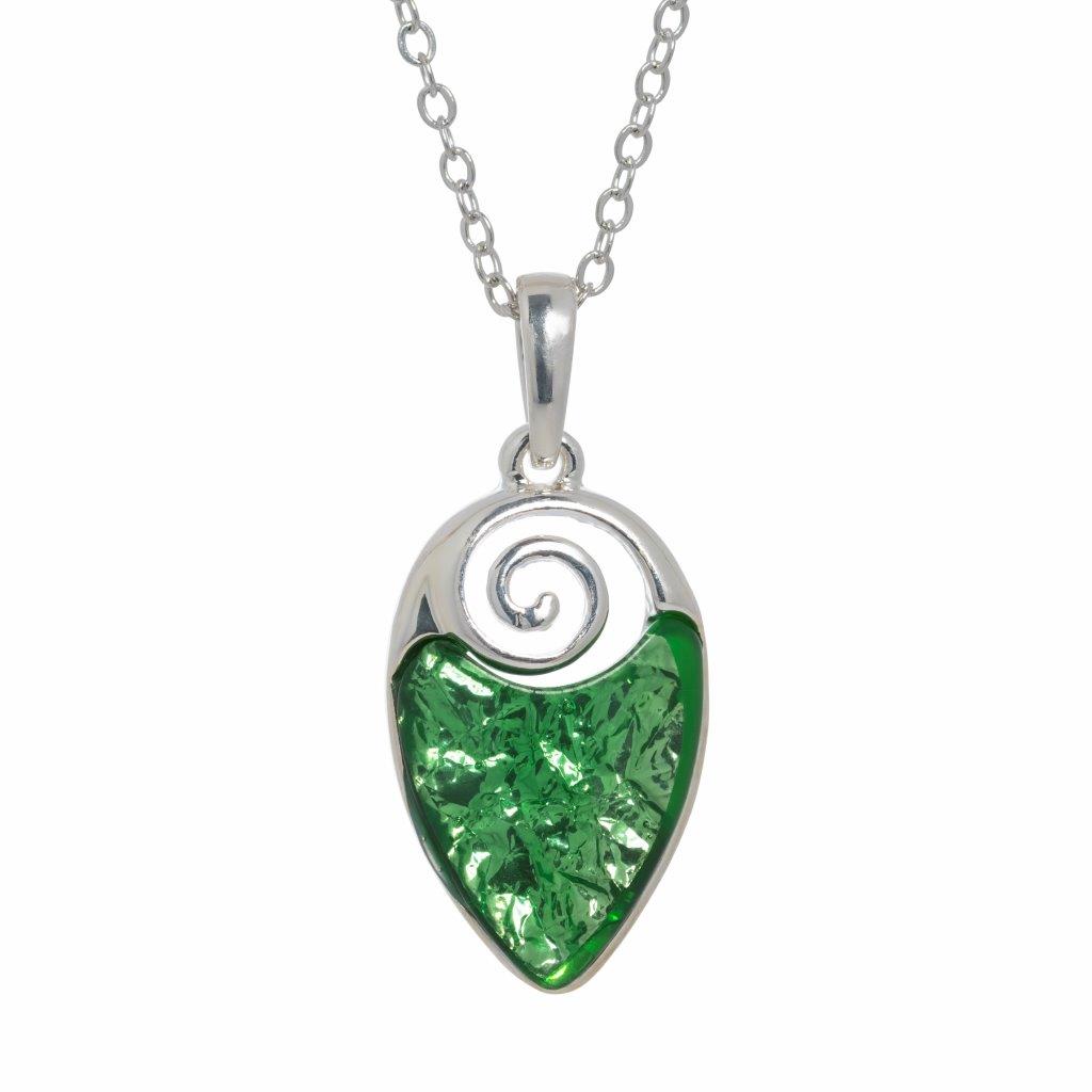 Silver Plated Green Enamel Celtic Spiral Necklace