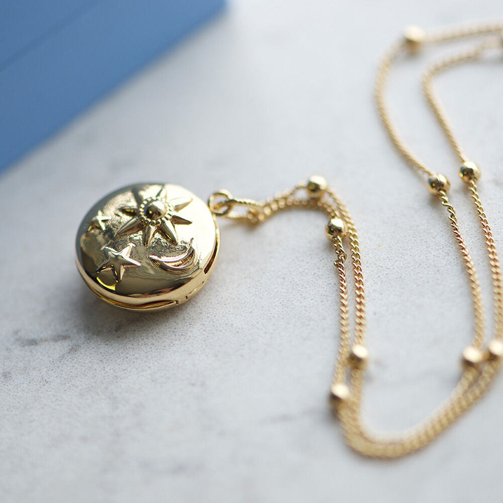 Gold Plated Amy Huberman Newbridge Silverware Locket With Sun Moon & Stars Design 