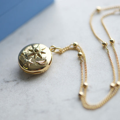 Gold Plated Amy Huberman Newbridge Silverware Locket With Sun Moon & Stars Design