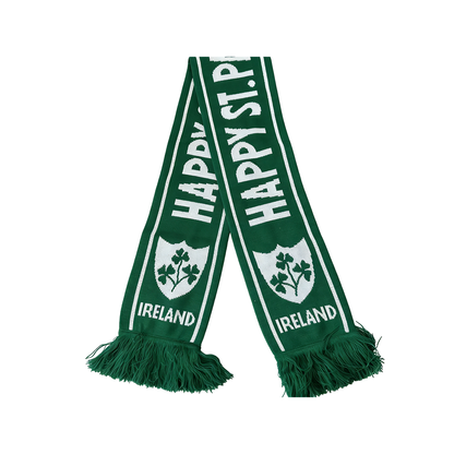 Green St Patrick's Day scarf with white border and Ireland crest