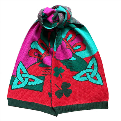 Claddagh Pink Green and Red Knit Scarf