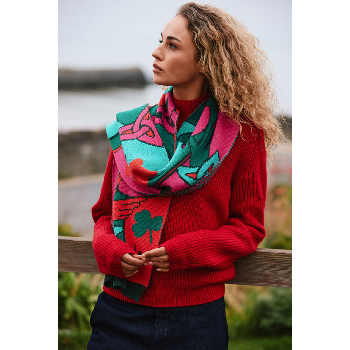 Claddagh Pink Green and Red Knit Scarf