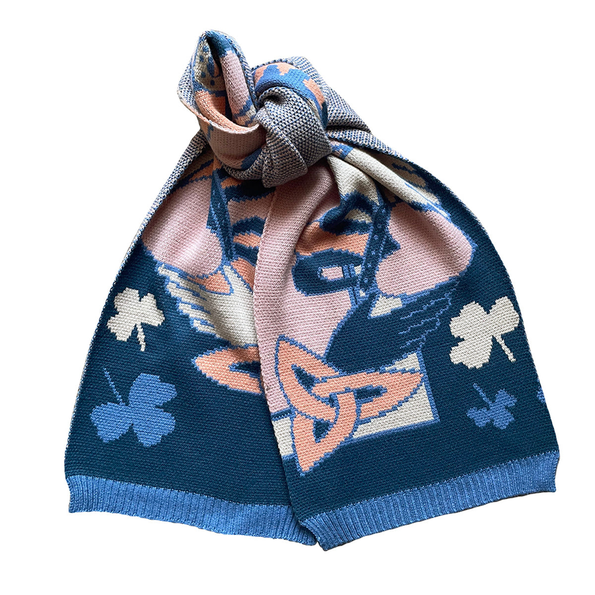 Claddagh Blue and Salmon Knit Scarf