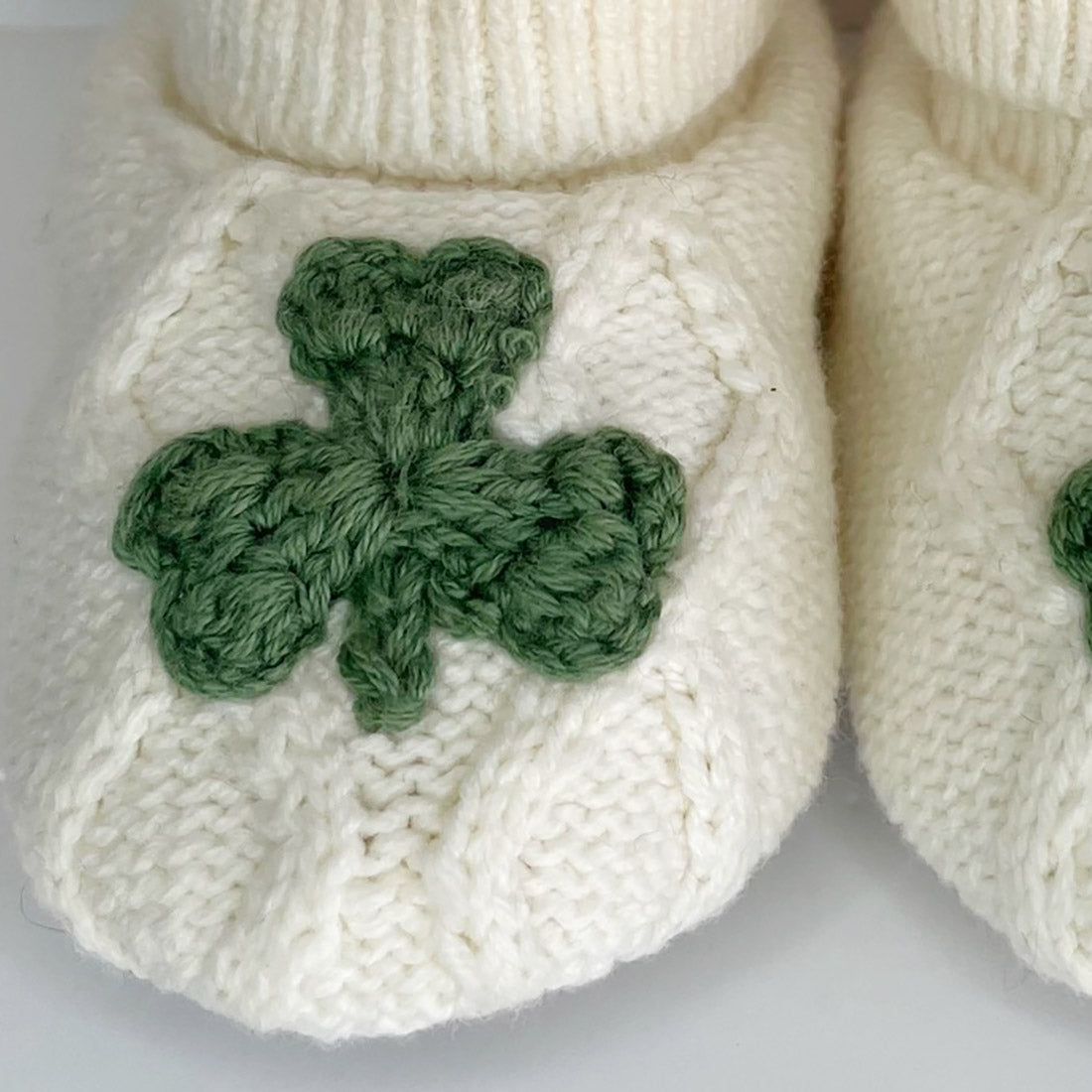 Aran Style Shamrock Cream Baby Booties 