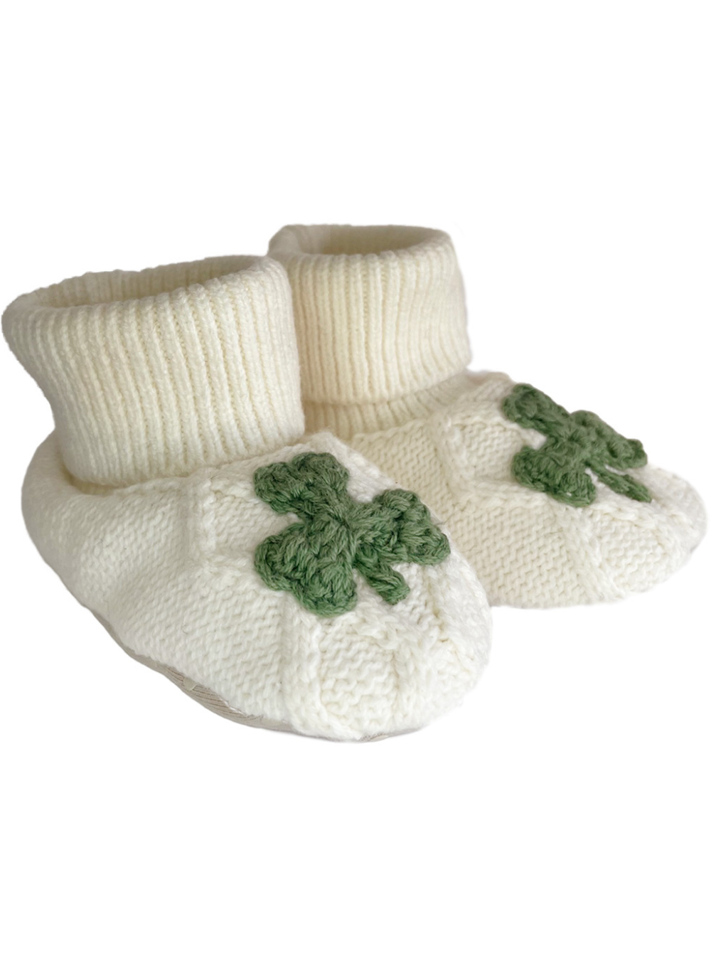 Aran Style Shamrock Cream Baby Booties
