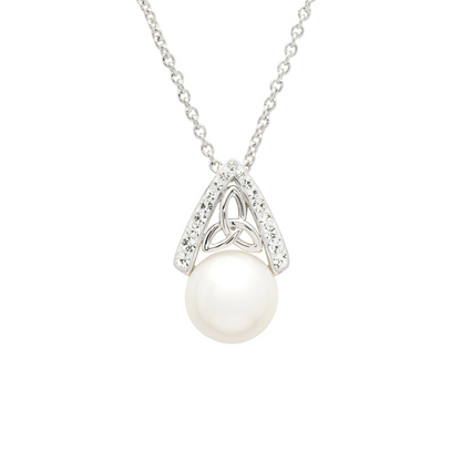 Platinum Plated Intricate Pearl Trinity Knot Pendant