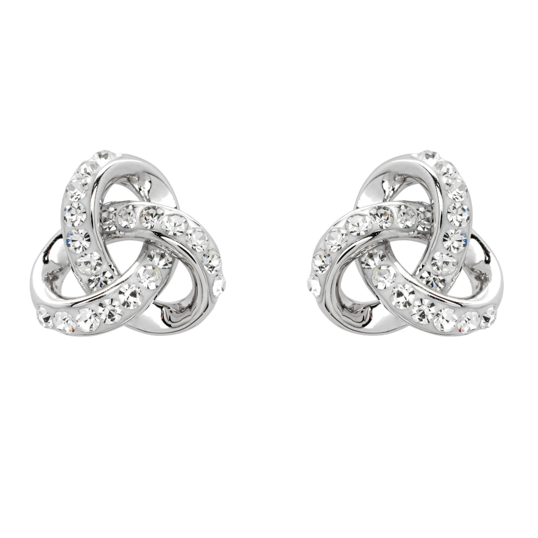 Platinum Plated Trinity Knot Crystal Earrings