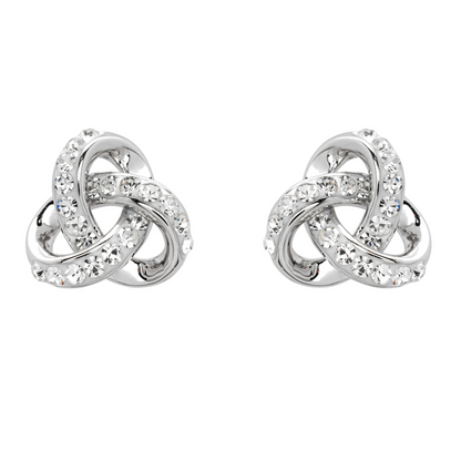 Platinum Plated Trinity Knot Crystal Earrings