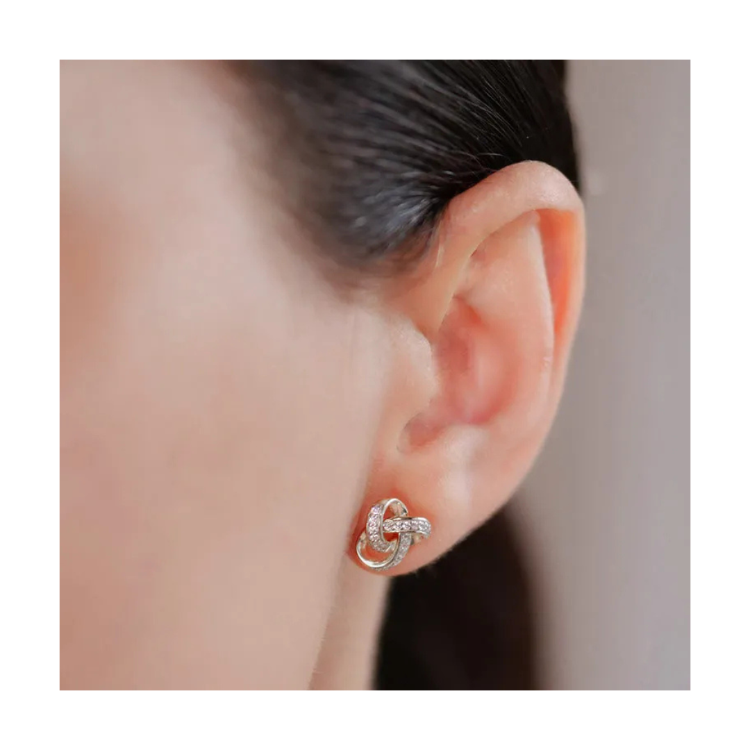 Platinum Plated Trinity Knot Crystal Earrings 