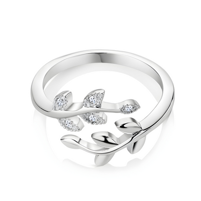 Newbridge Silverware Leaf Ring With Clear Stones