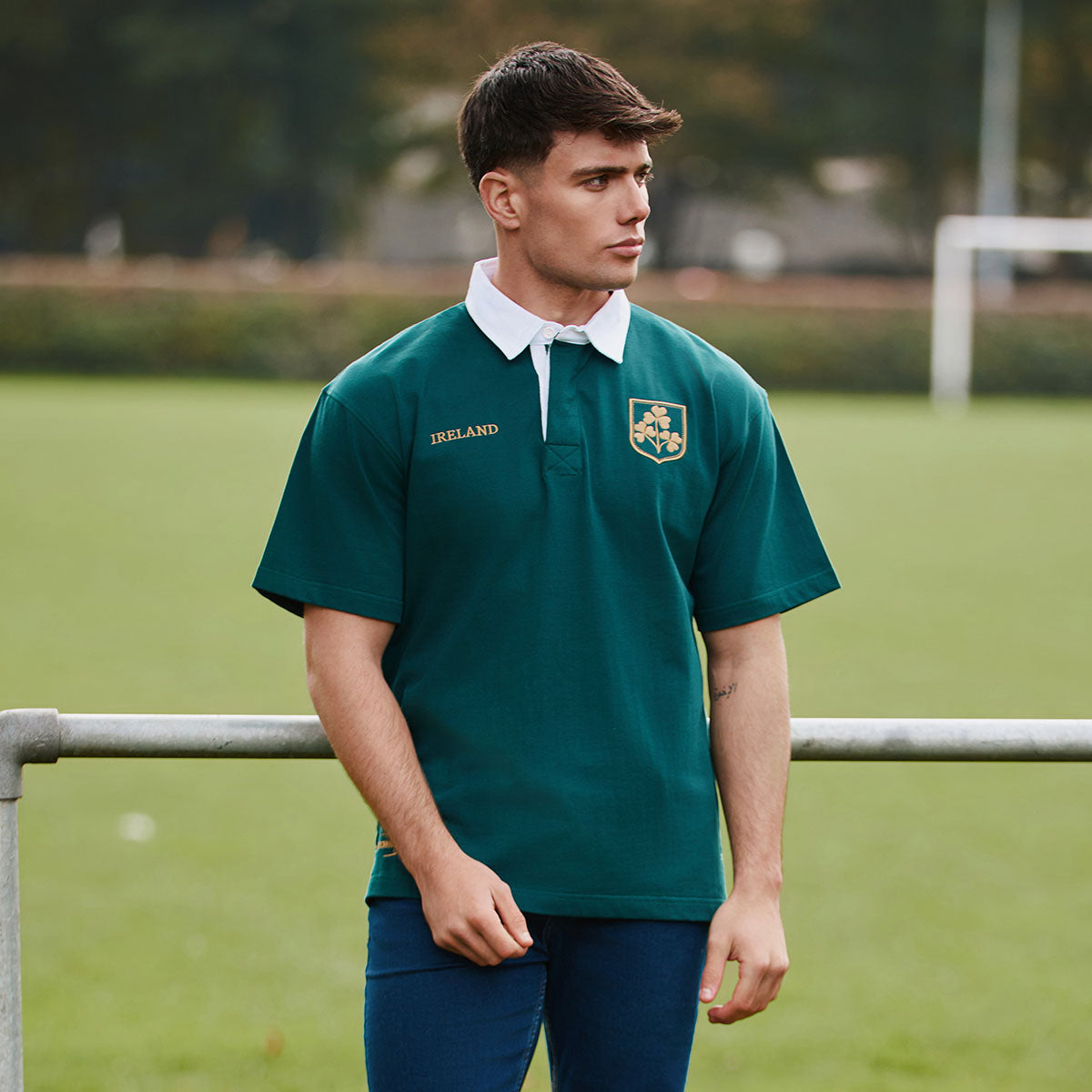Ireland Dark Green and Gold Shamrock Short Sleeve Rugby Shirt 