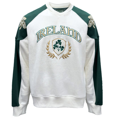 Unisex Ireland Crest V-Neck Cream and Green Sweatshirt