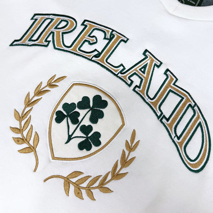 Unisex Ireland Crest V-Neck Cream and Green Sweatshirt