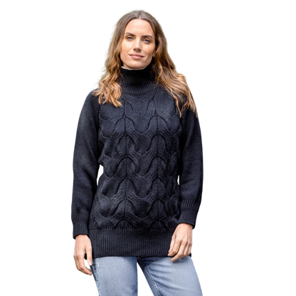 Ladies Chunky Aran Black Sweater