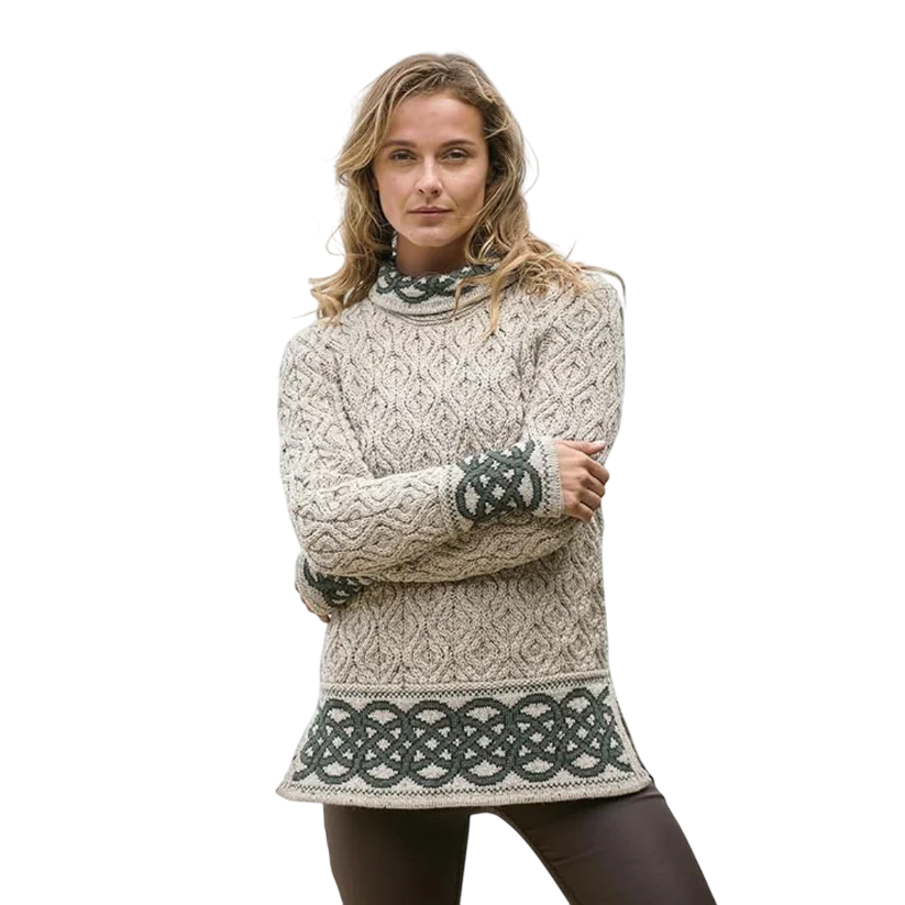 Ladies  Ranelagh Jacquard Aran Oatmeal Sweater