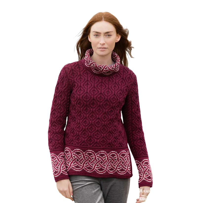 Ladies Ranelagh Jacquard Wine Sweater