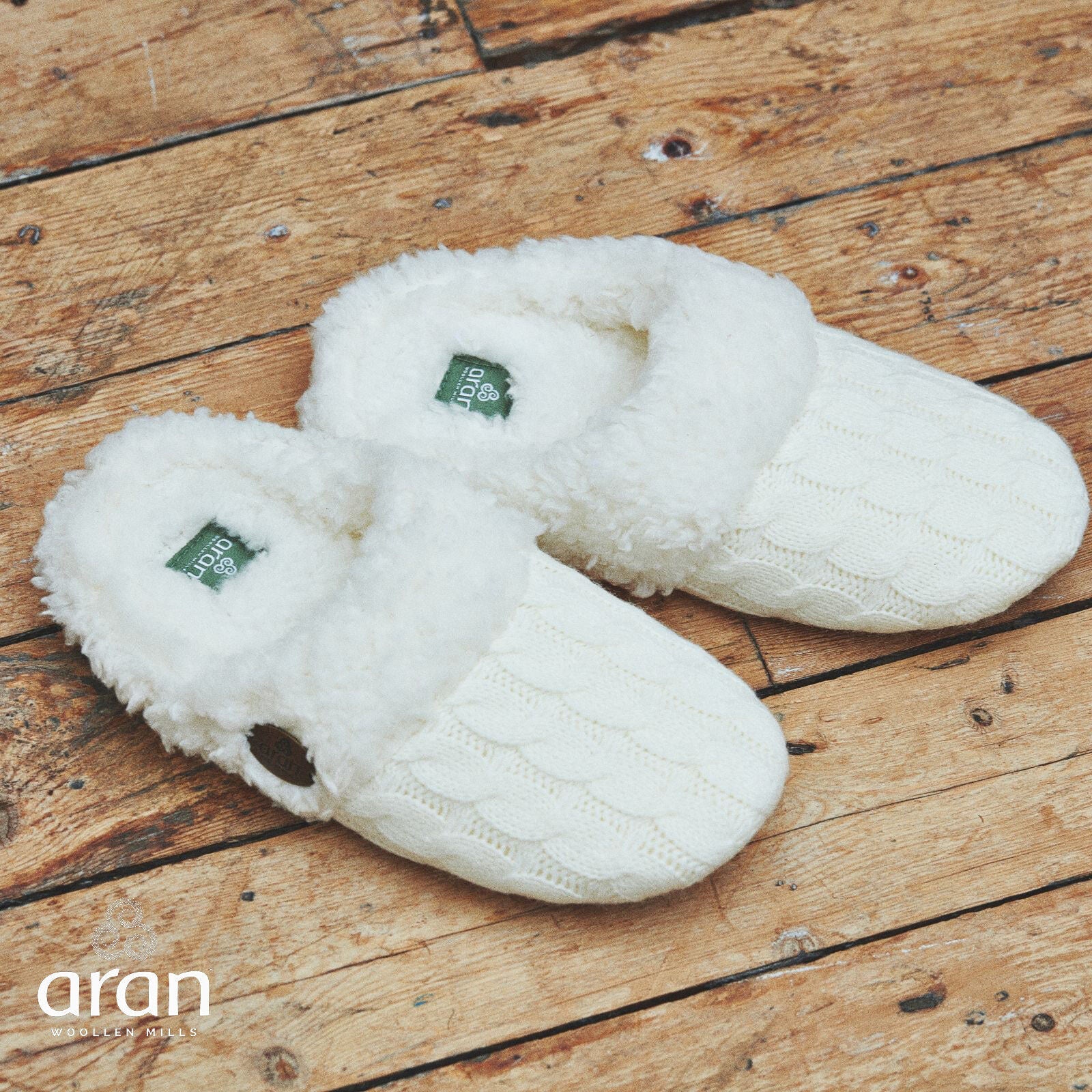 Aran Knitted Slip On Slippers 