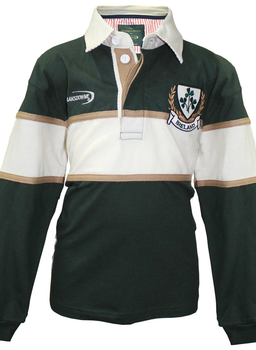 Kids Long Sleeve Green and Natural Rugby Shirt