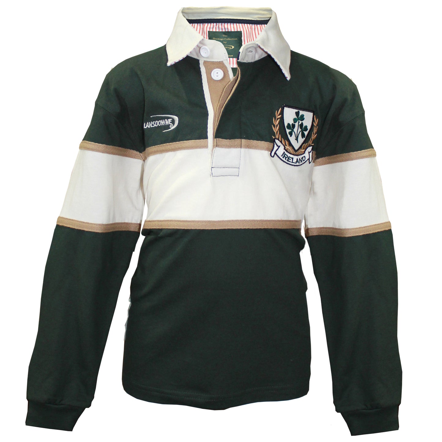 Kids Long Sleeve Green and Natural Rugby Shirt