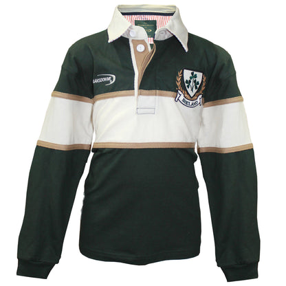 Kids Long Sleeve Green and Natural Rugby Shirt