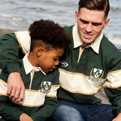 Kids Long Sleeve Green and Natural Rugby Shirt