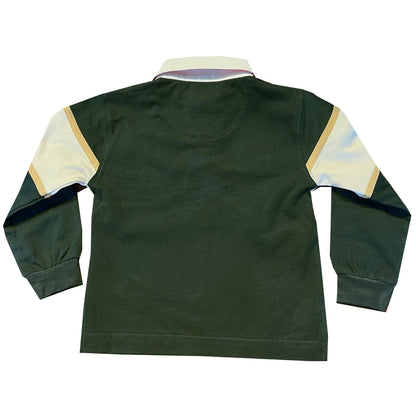 Kids Long Sleeve Green and Natural Rugby Shirt