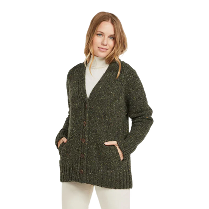 Ladies Donegal Cardigan with Side Pocket Green