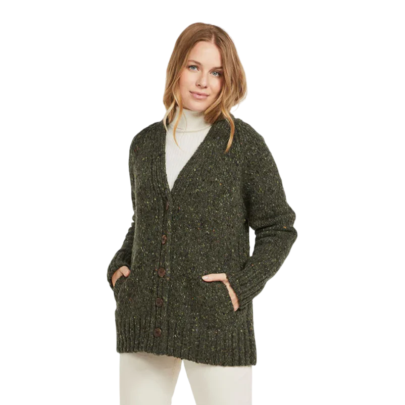 Ladies Donegal Cardigan with Side Pocket Green