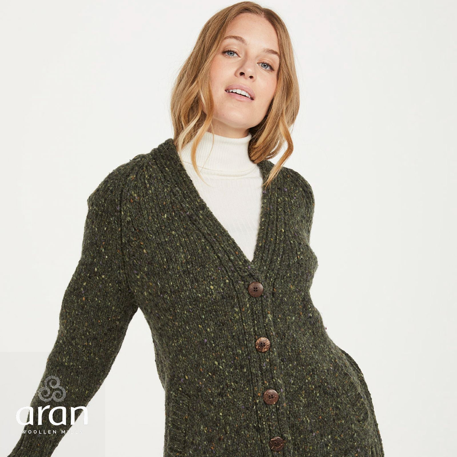 Ladies Donegal Cardigan with Side Pocket Green 