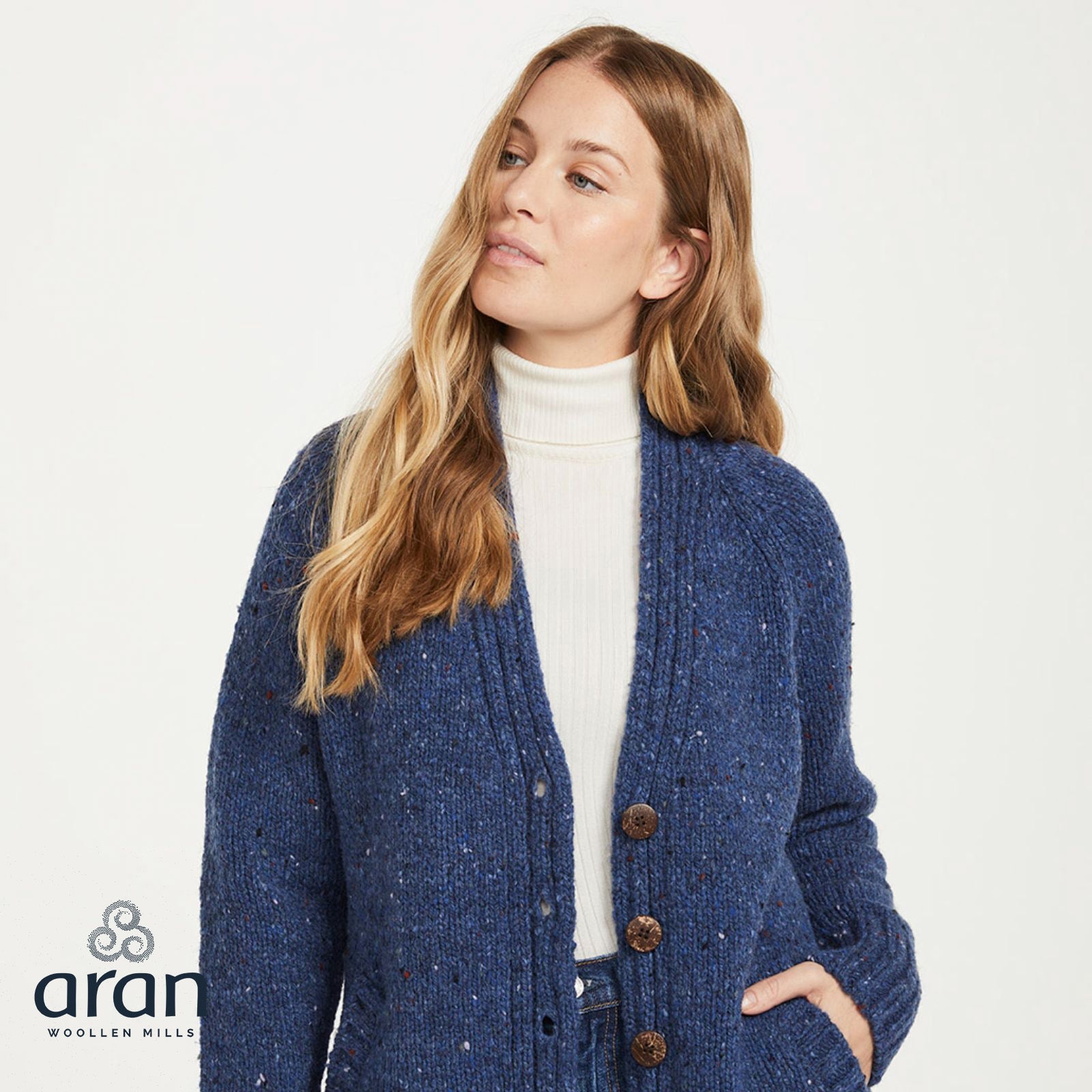 Ladies Donegal Wool Blue Cardigan 