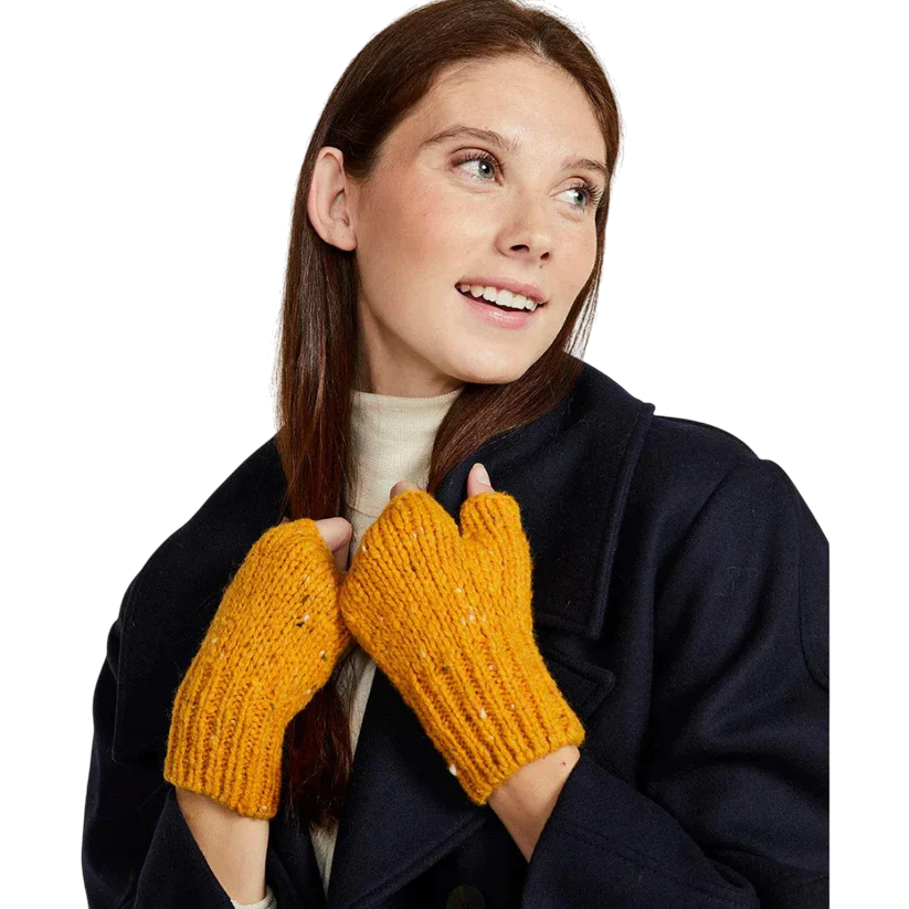 Nepped Fingerless Woollen Mitts Yellow