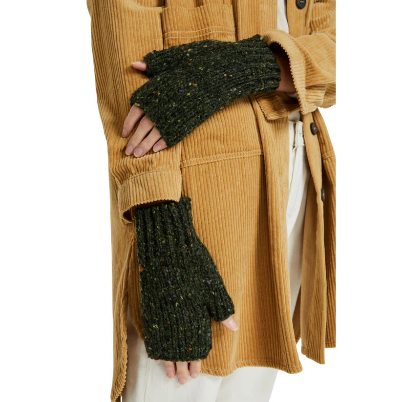 Ladies Nepped Wool Army Green Fingerless Mittens