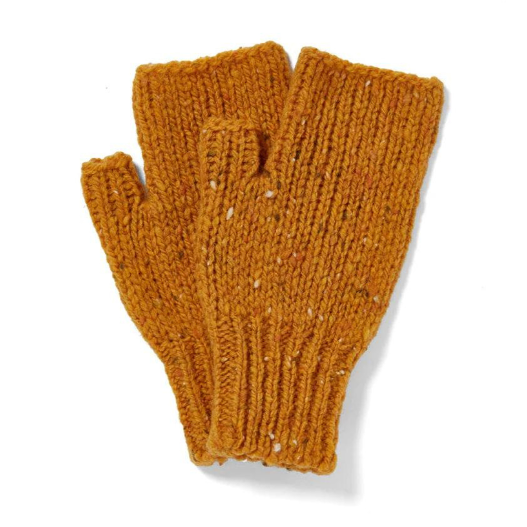 Nepped Fingerless Woollen Mitts Yellow 