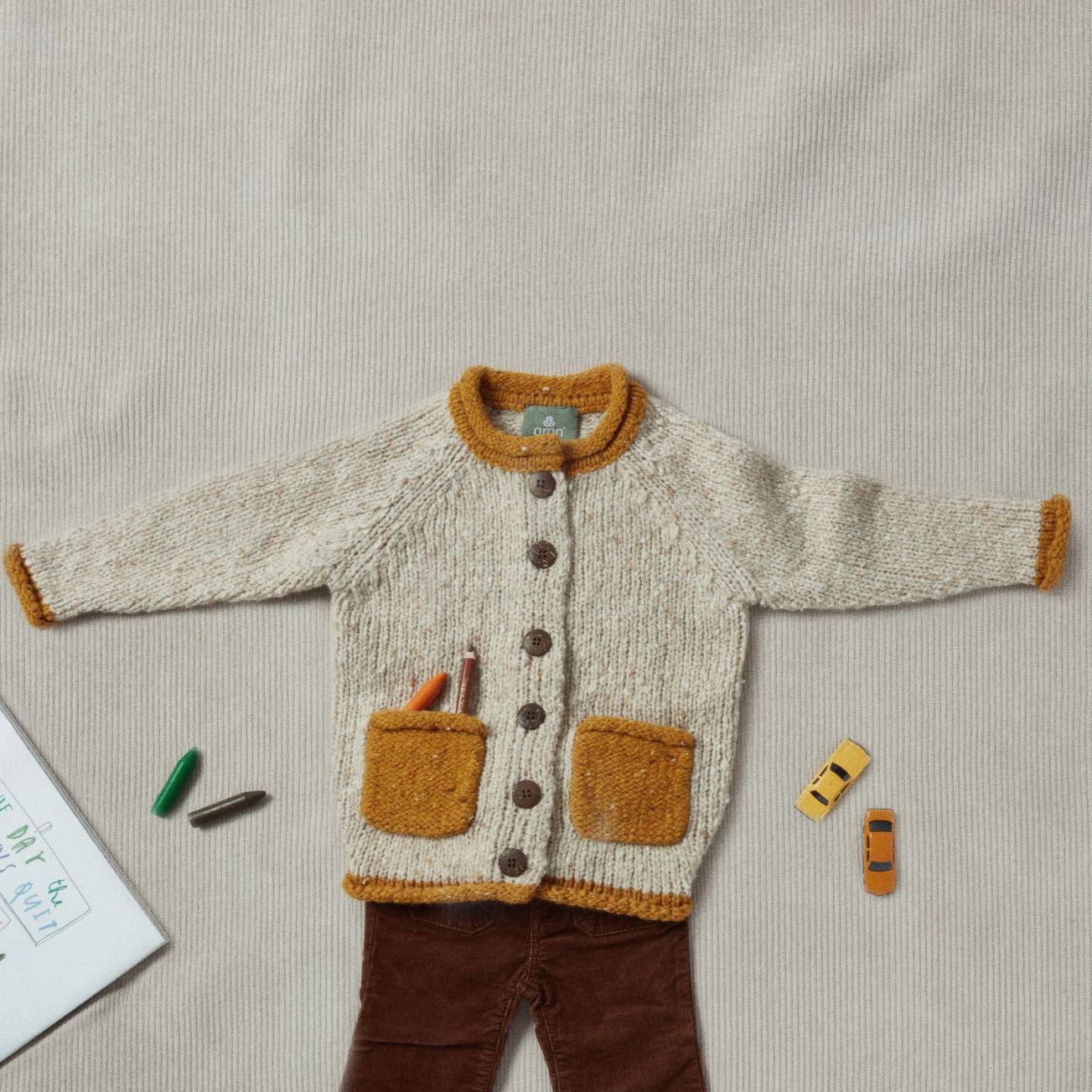 Kid's Roll Neck Orange and Oat Cardigan 