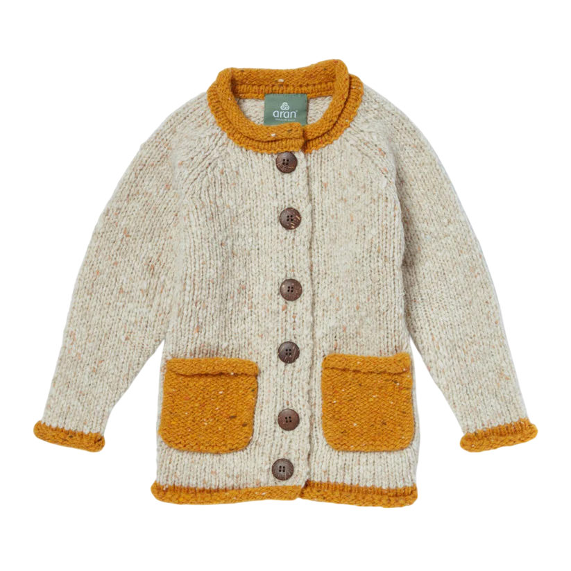 Kid's Roll Neck Orange and Oat Cardigan
