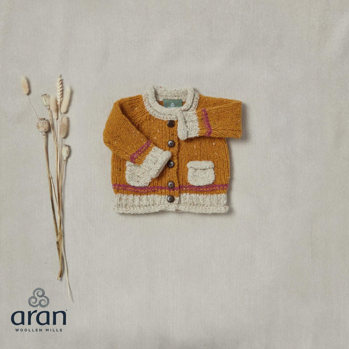 Baby Roll Neck Cardigan with Pockets Mustard