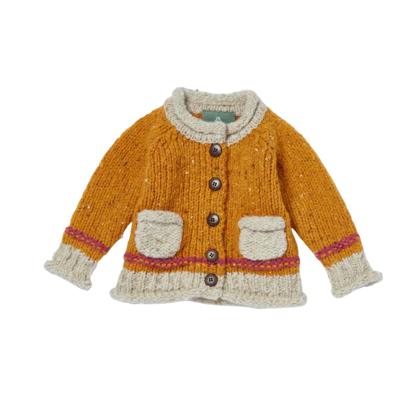 Baby Roll Neck Cardigan with Pockets Mustard