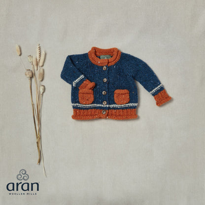 Baby Roll Neck Blue Aran Cardigan