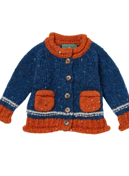 Baby Roll Neck Blue Aran Cardigan