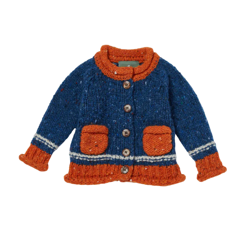 Baby Roll Neck Blue Aran Cardigan