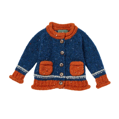 Baby Roll Neck Blue Aran Cardigan