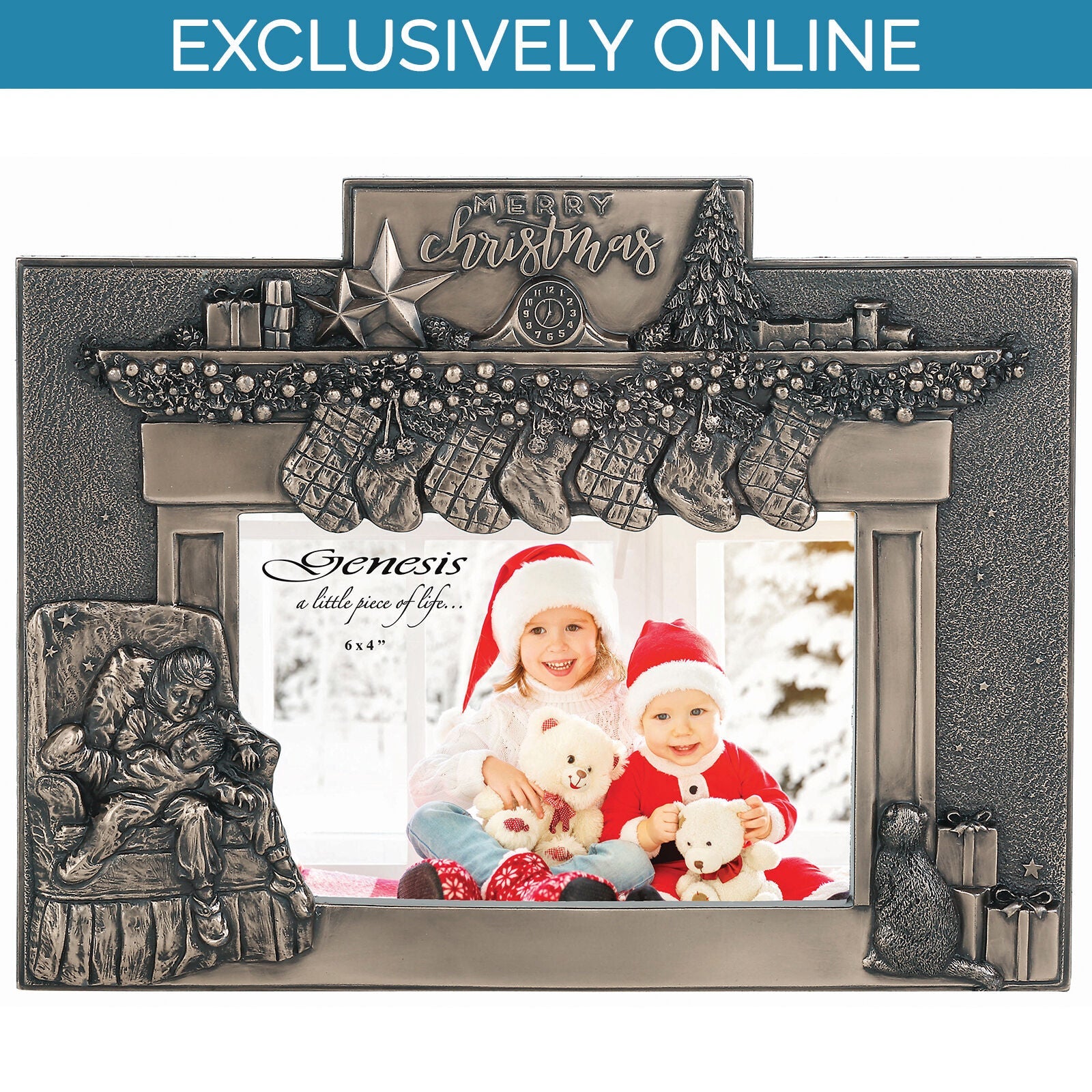 Bronze 6 X 4" Photo Frame With Christmas Decorations Fireplace Design