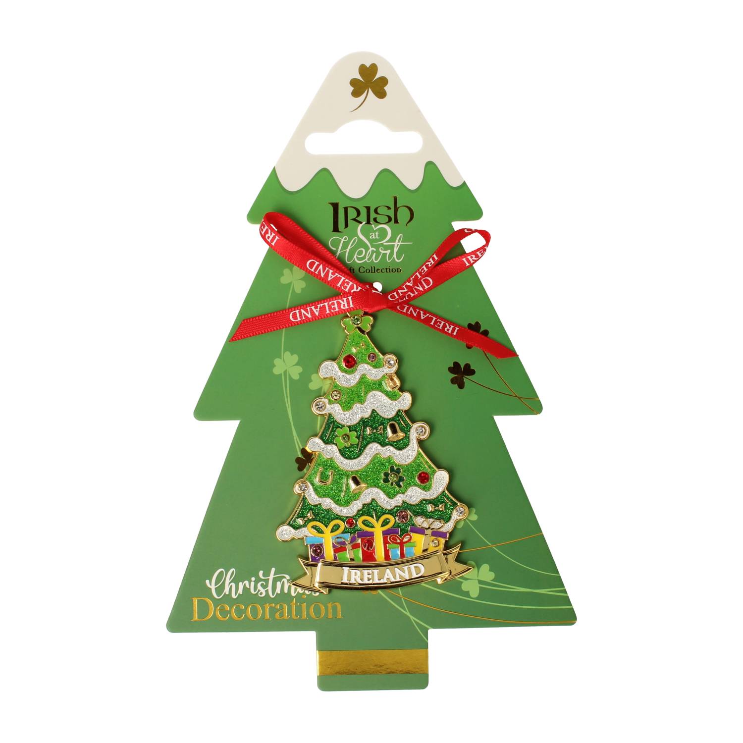 Irish at Heart metal decoration Christmas tree with a glittery layered tree ornament and gifts