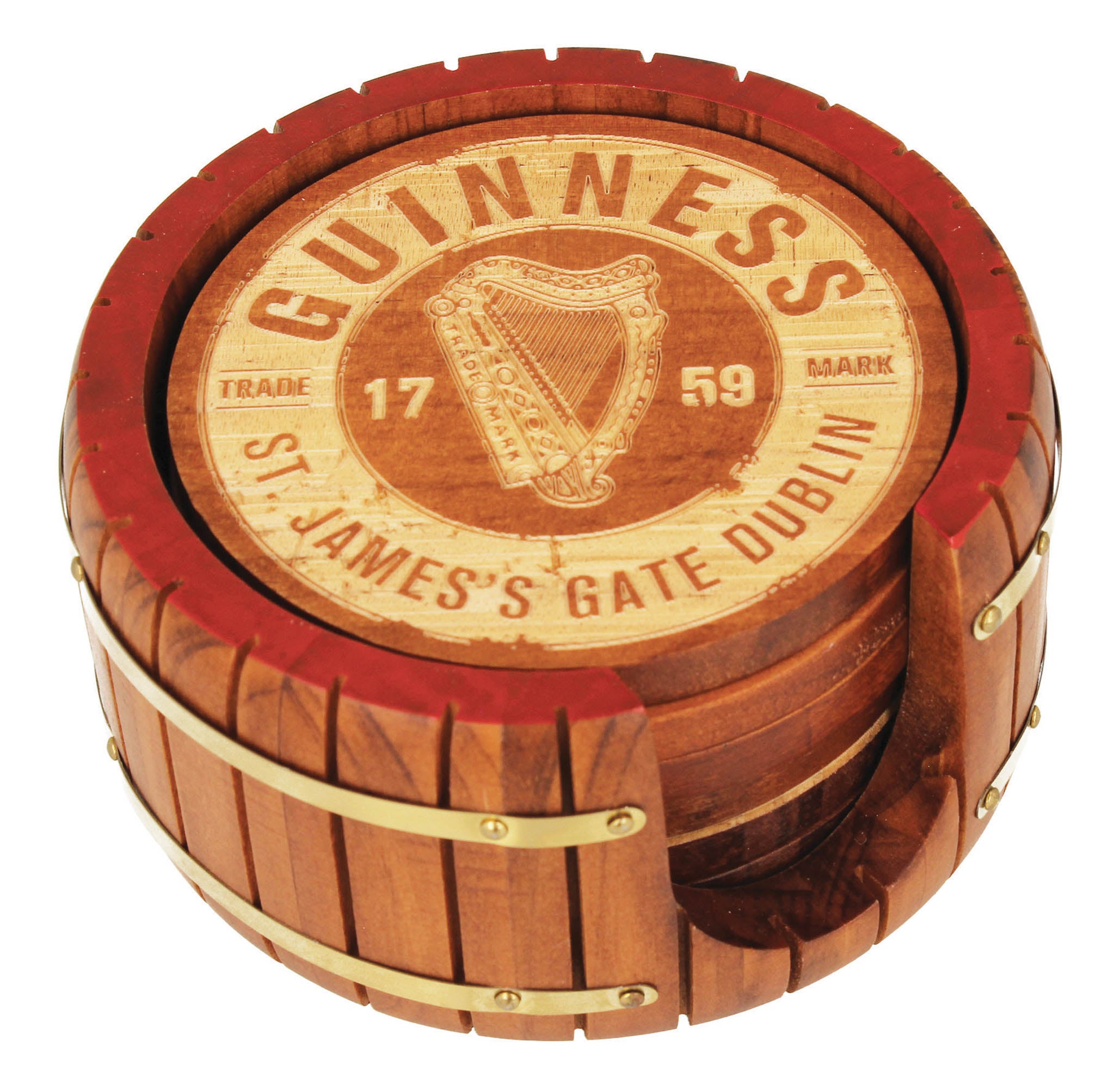 Guinness Wooden Barrel Coasters 6 Pack 