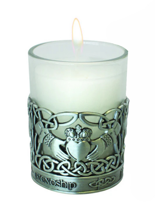 Pewter Claddagh Designed Candle Holder With Vanilla Scented Candle